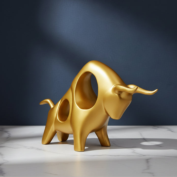 Golden Bull Statue – Luxury bullfighting-inspired decorative ornament for home decor and office decor.