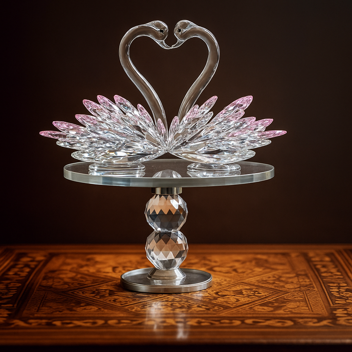Crystal swan couple showpiece for luxury home decor or romantic gifts idea