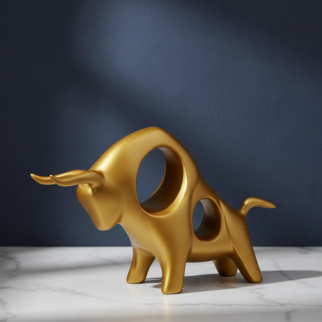 Gold bull showpiece item for room decor, office decoration and gifting.