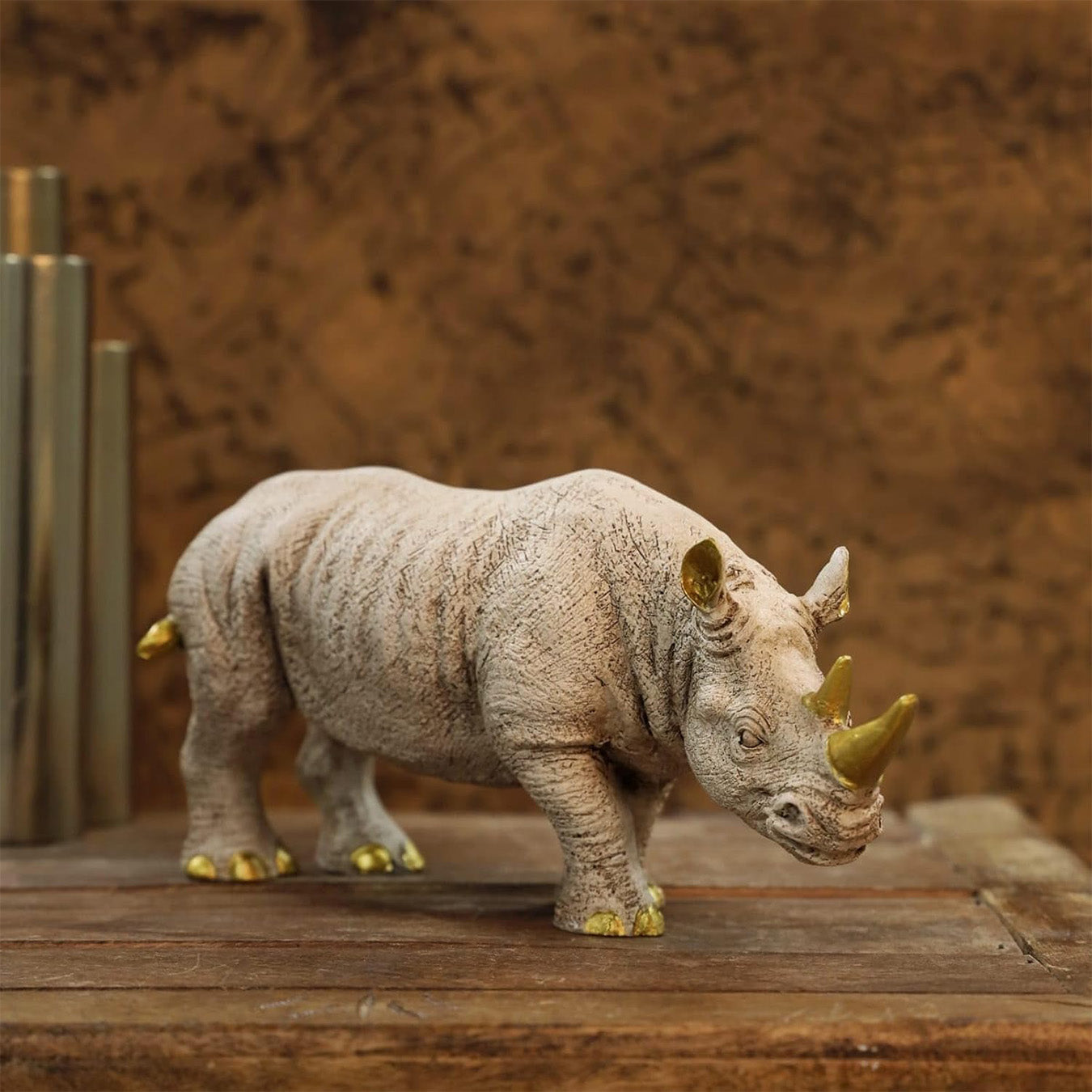 Golden horn rhino sculpture for luxury home décor