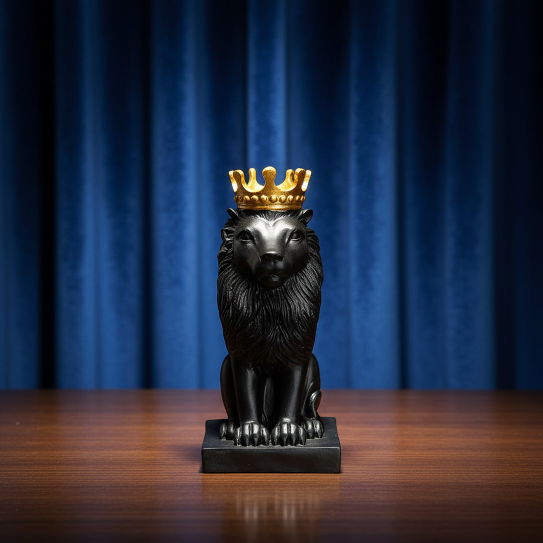 Black lion statue with golden crown – luxury home decor showpiece