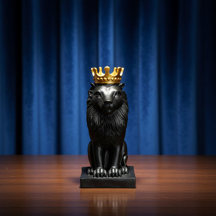 Black lion statue with golden crown – luxury home decor showpiece