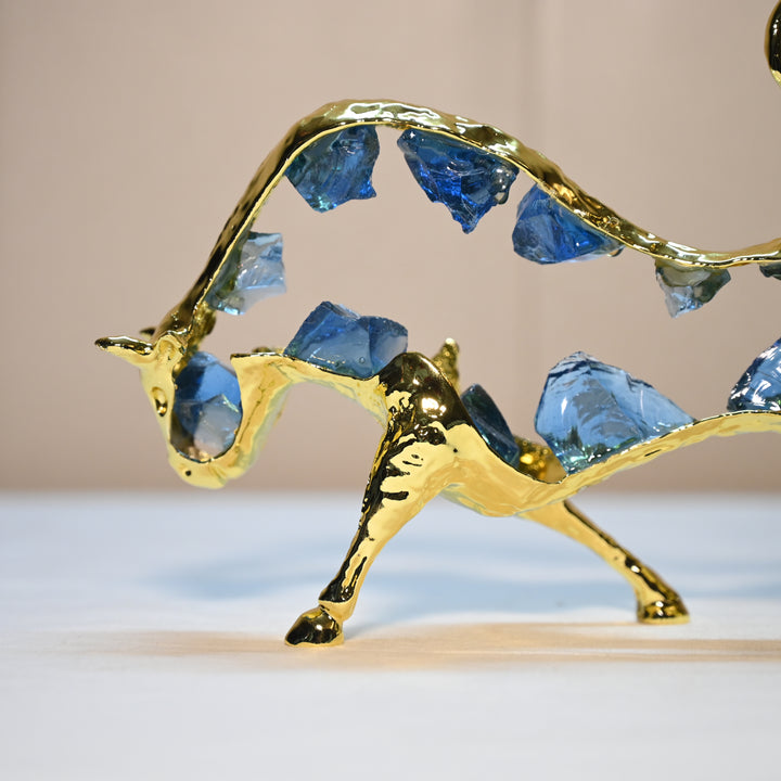Blue and gold bull showpiece for festive home decoration