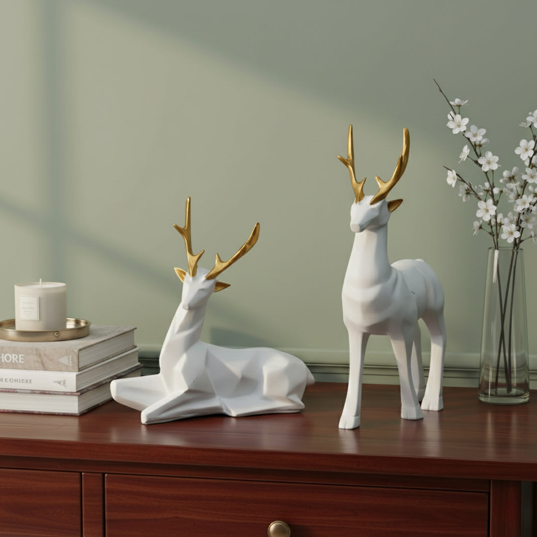 Elegant reindeer couple sculpture – unique decor and gifting item
