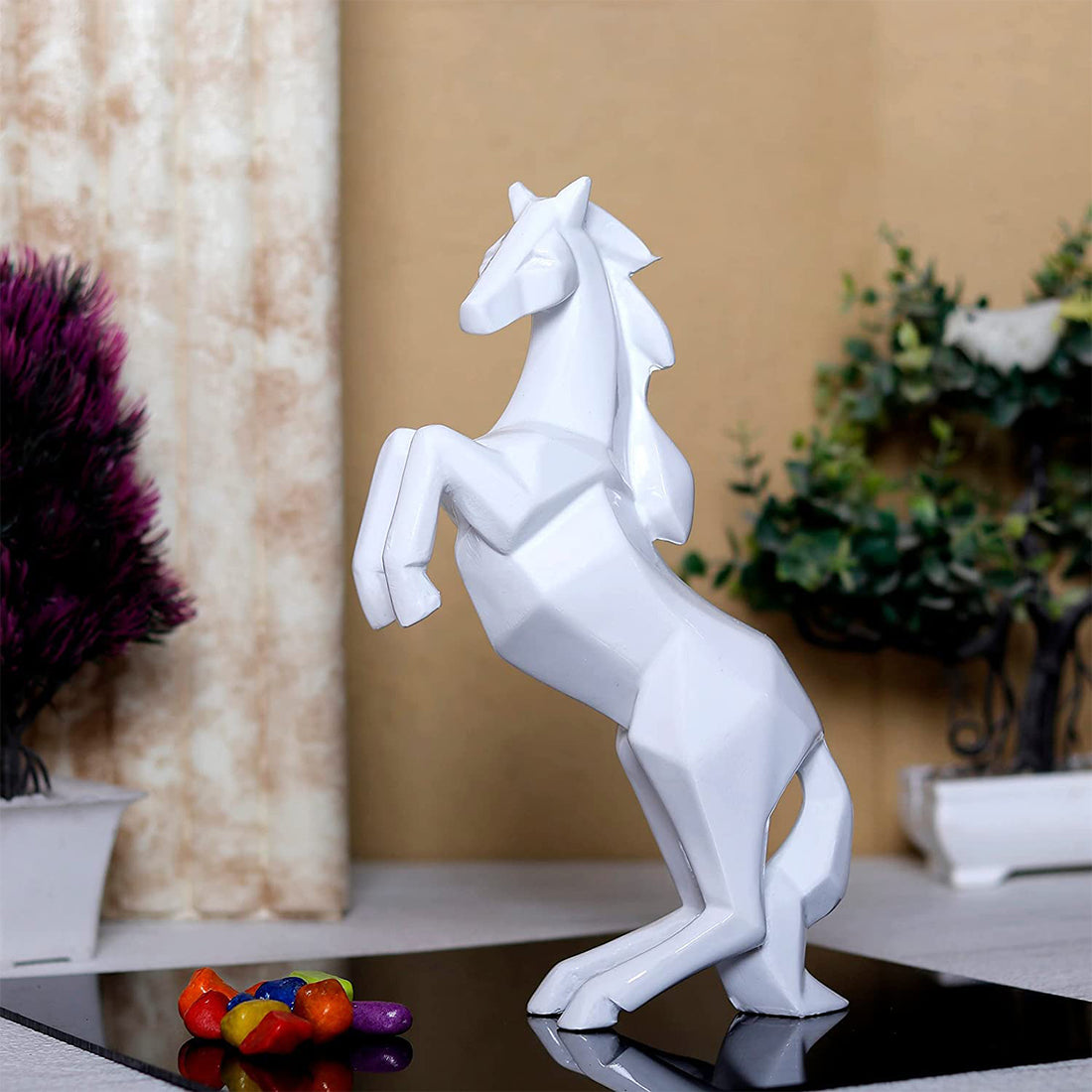 Modern art-inspired white horse showpiece for decorative interior
