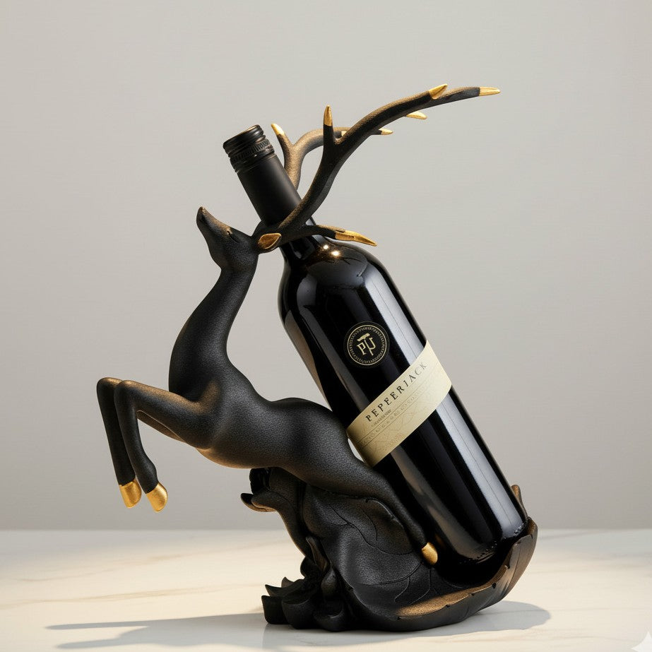 Artistic deer design wine bottle holder adding sophistication to bar or dining area