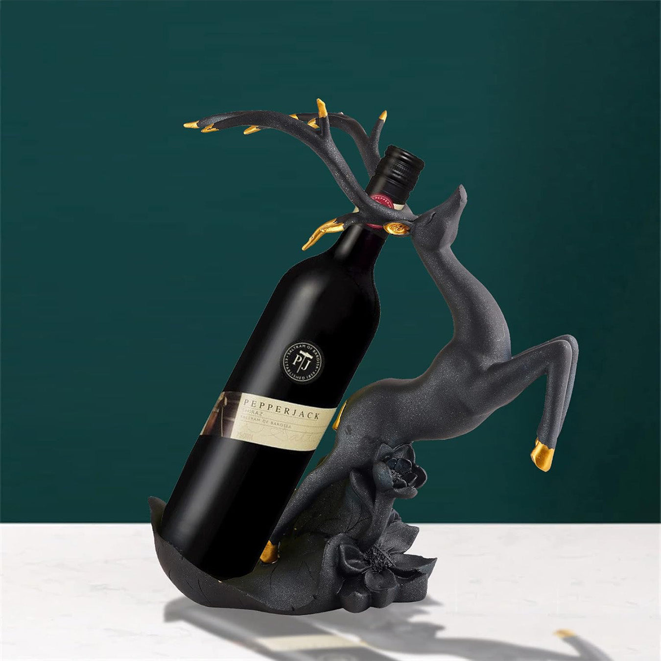 Luxury black and gold deer wine bottle holder for modern home decor