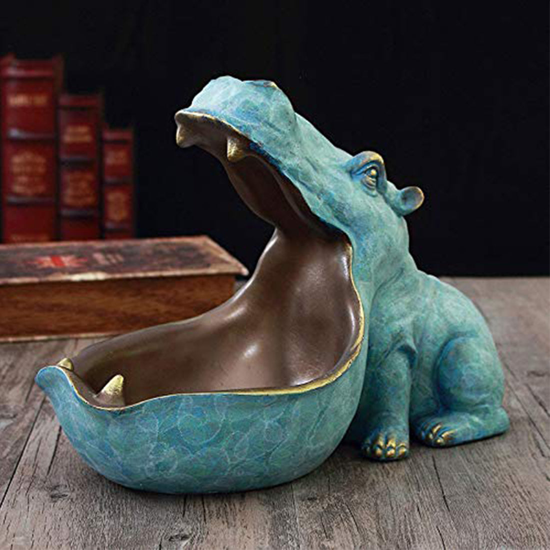 Handcrafted Resin Green Hippo Statue For Storage