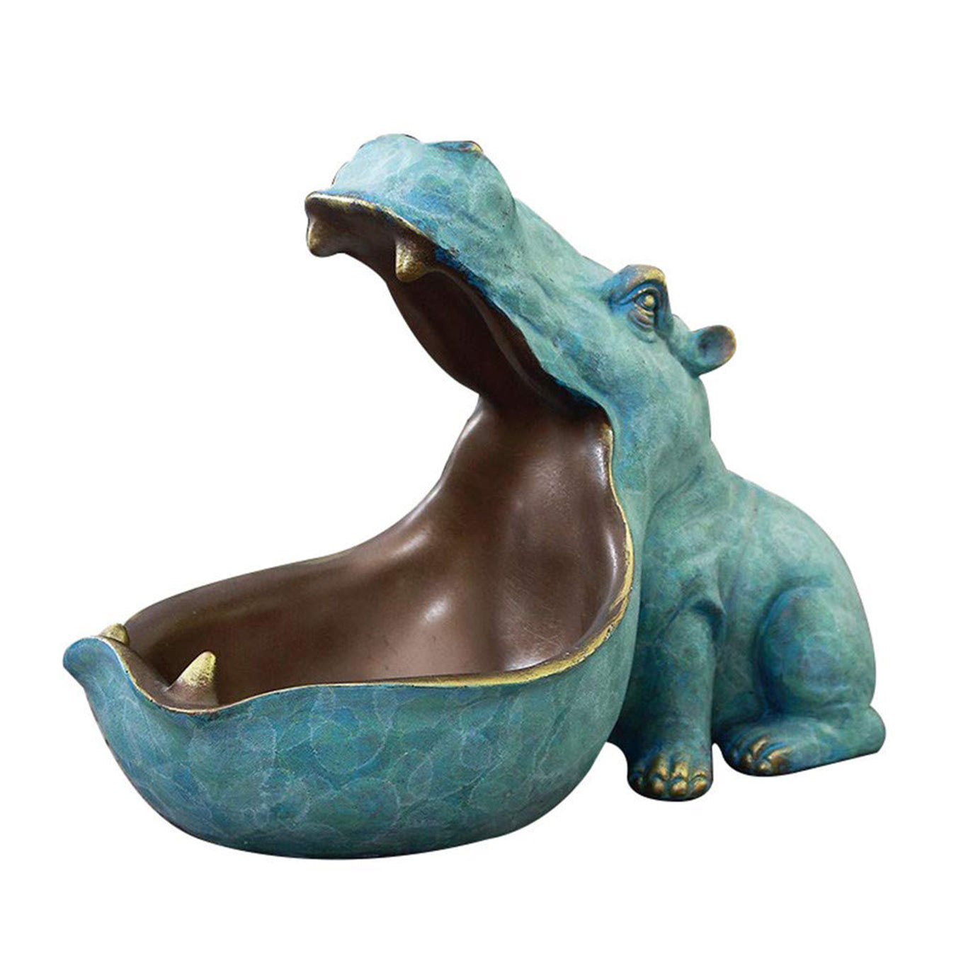 Handcrafted Resin Green Hippo Statue For Storage